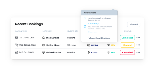 Driveli booking management features